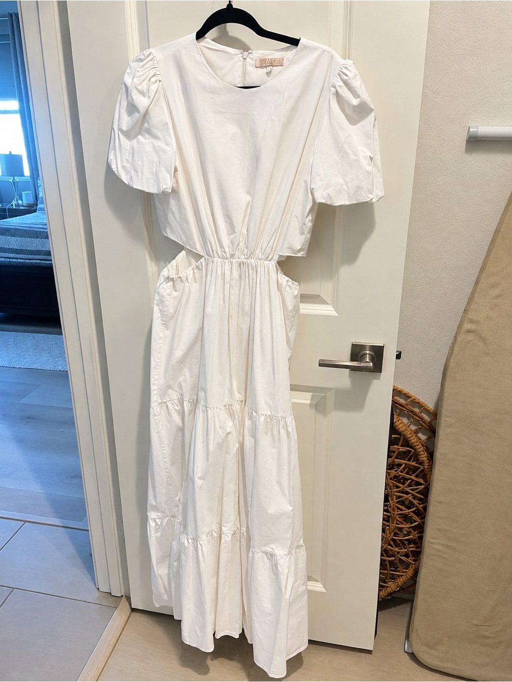 Wayf White Puff Sleeve Tiered Maxi Dress